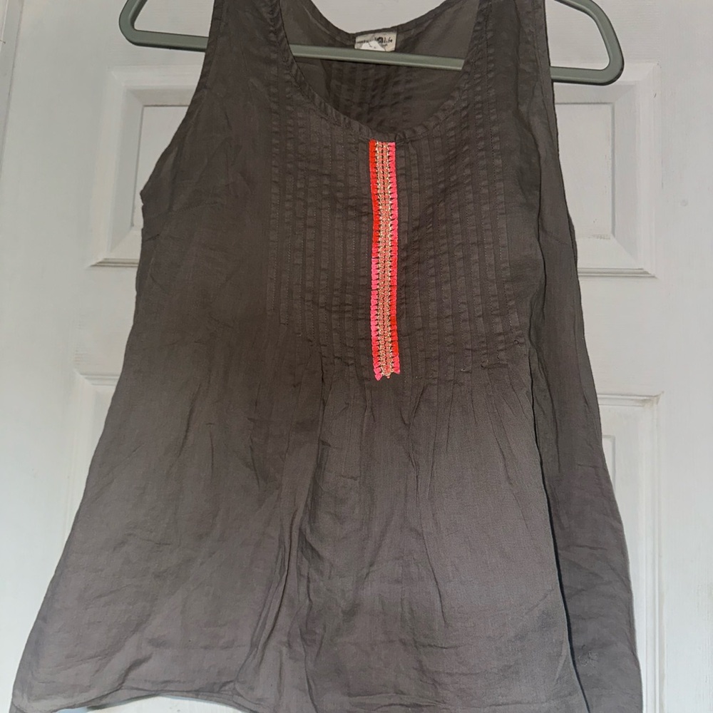 NATURAL LIFE Brown Tank Top with Pink Detail